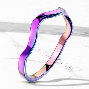 Wavy Line Stackable Rainbow IP Stainless Steel Ring